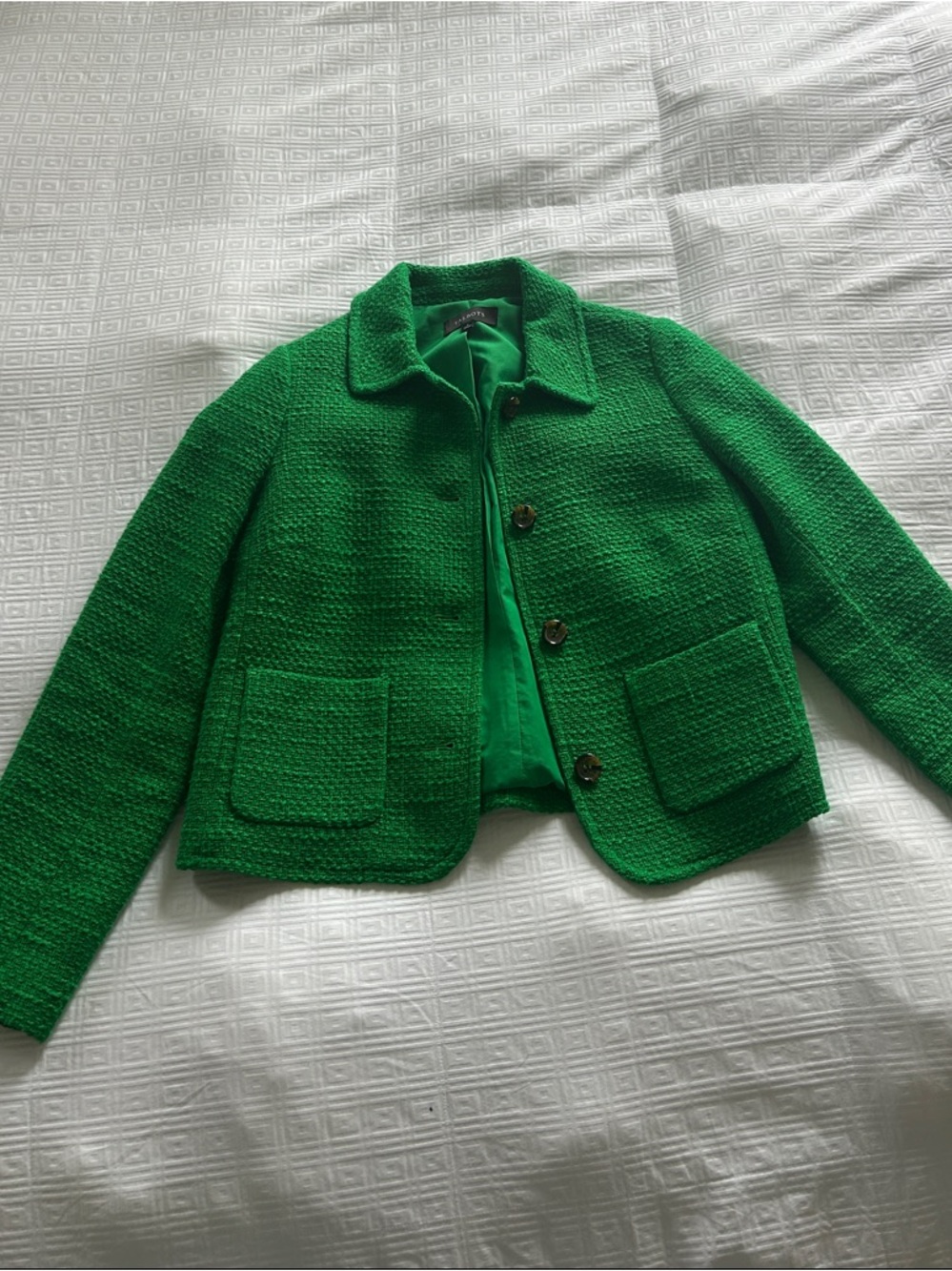Talbots Emerald Green Textured Collar Jacket